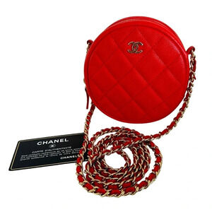 Chanel Round Clutch Mini Bag Chain Quilted Red Caviar Silver Hardware 26 series